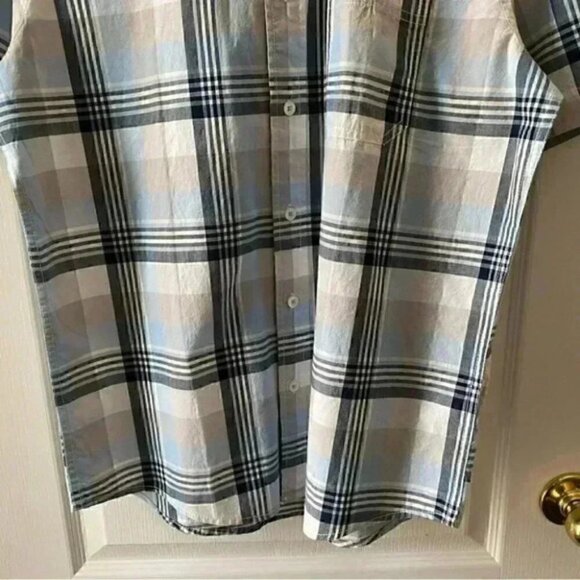 Tommy Hilfiger Mens Shirt Short Sleeve Button Down Cotton Blue Beige Plaid Small - Picture 6 of 15